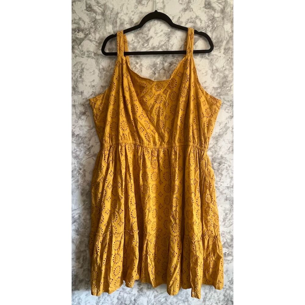 Lane Bryant Mustard Yellow Sleeveless Eyelet Smocked Midi Dress Size 28 NWT
